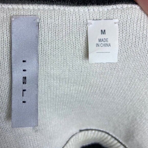 IISLI Black White Mini Dress Size Medium Sweetheart Neck A-Line Minimal Flare M - Picture 3 of 9